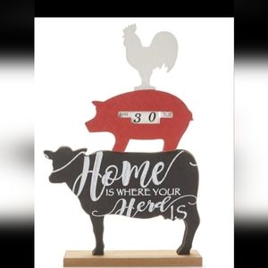 16” Perpetual Caledar Wood Farmhouse Cow, Pig, Rooster